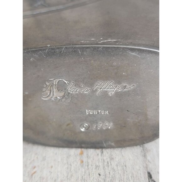 Claire Pfleger pewter 1986 large metal flask art piece vintage people walkway - Picture 11 of 11